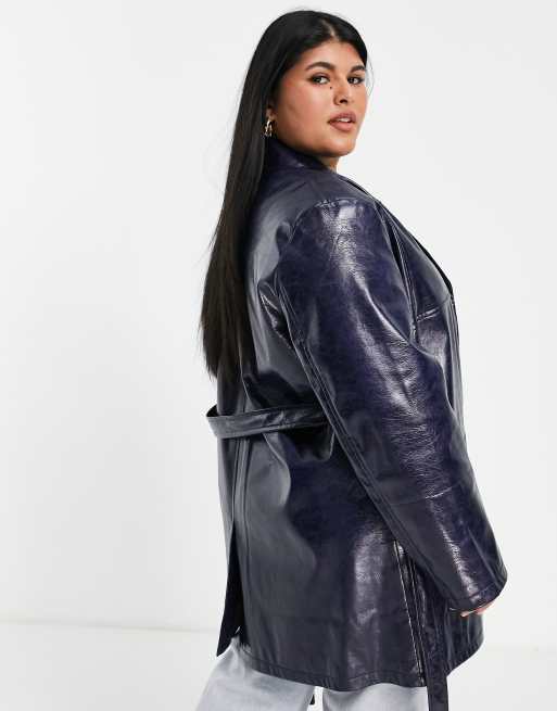 Midnight blue sale leather jacket