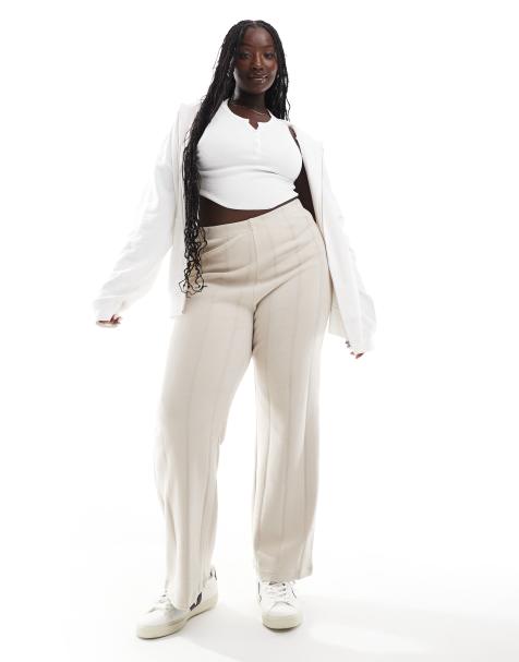 ASOS DESIGN Curve - Cremefarvede superbløde joggingbukser i bred rib - view 1