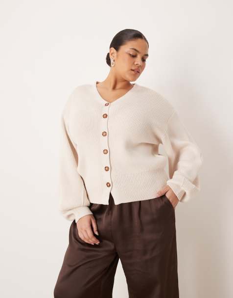 ASOS DESIGN Curve - Cremefarvet cardigan med power-ærmer - view 1