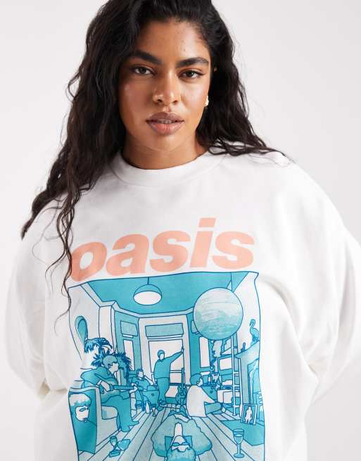ASOS DESIGN Curve - Cremefarvet oversized sweatshirt med licenseret Oasis definitely maybe-grafik, 2 af 4