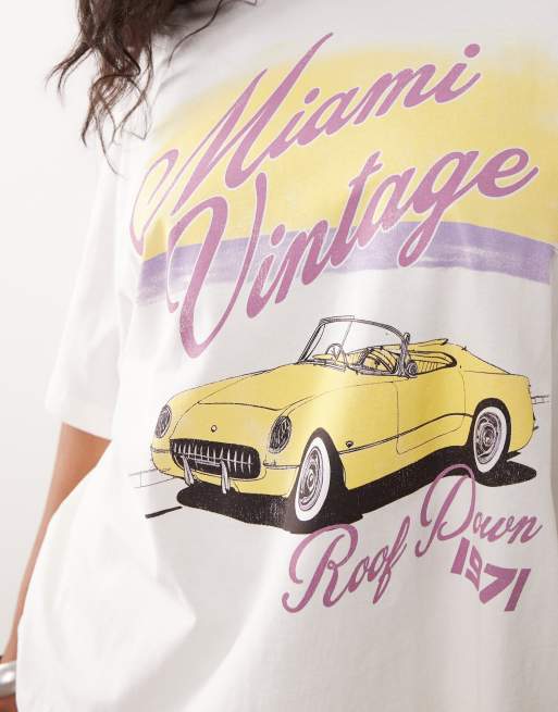 ASOS DESIGN Curve - Cremehvid oversized T-shirt med vintage bilgrafik, 3 af 4