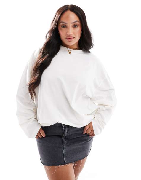 ASOS DESIGN Curve - Cremehvid skater-kjole med lange ærmer - view 1