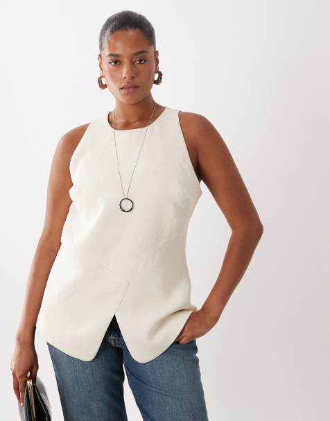 ASOS DESIGN Curve - Cremehvid skræddersyet minimalistisk longline-top - view 1