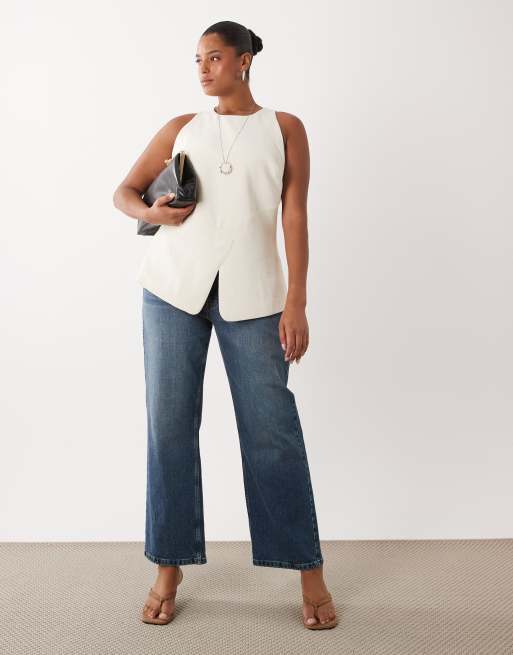 ASOS DESIGN Curve - Cremehvid skræddersyet minimalistisk longline-top, 2 af 4