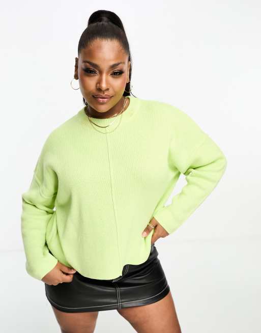 ASOS DESIGN Curve crew neck boxy jumper with seam front in lime | ASOS