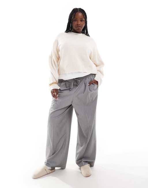 ASOS DESIGN Curve crew neck boxy jumper with wide cuff in cream, 4 of 4