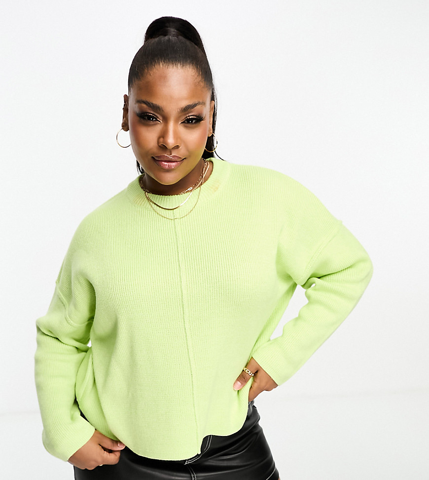 Asos Curve Asos Design Curve Crew Neck Boxy Sweater With Seam Front In Lime-green