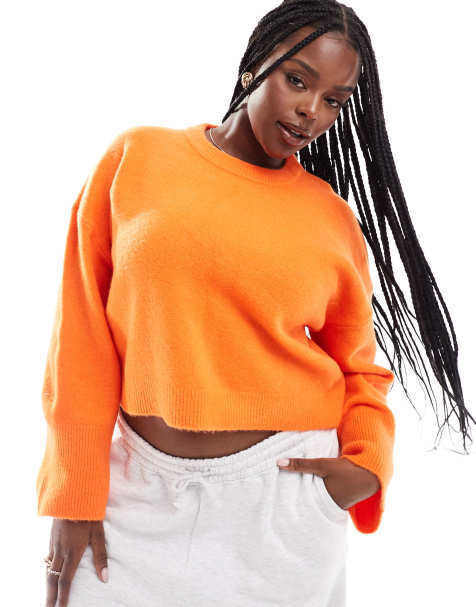 ASOS DESIGN Curve crew neck boxy sweater with wide cuffs in orange - view 1