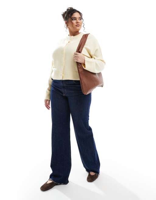 ASOS DESIGN Curve crew neck cardigan in buttermilk, 2 of 4