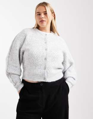 ASOS Curve ASOS DESIGN Curve crew neck cardigan with stitch detail in light grey