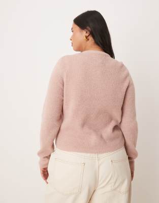 Asos Curve Asos Design Curve Crew Neck Loose Knit Fitted Cardigan In Pink