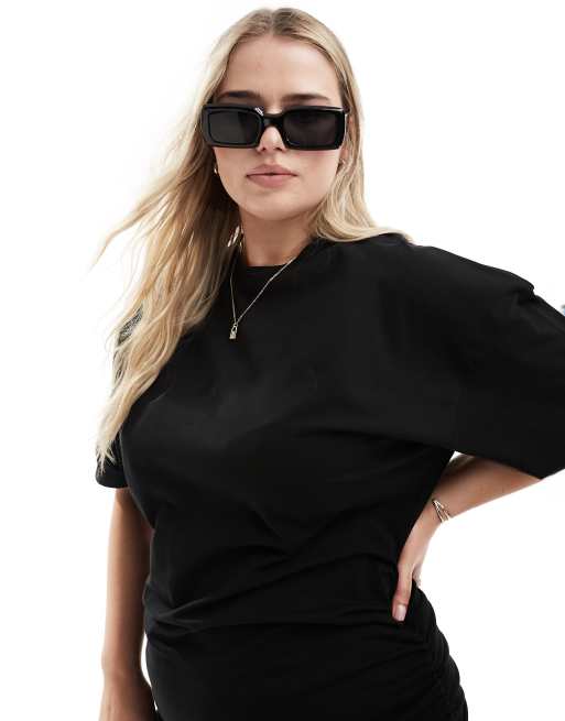 ASOS DESIGN Curve crew neck midaxi t shirt dress with ruched side in black  | ASOS