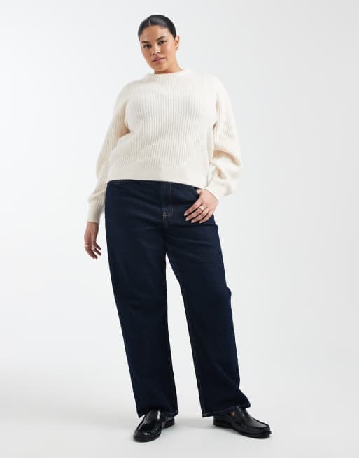 ASOS DESIGN Curve crew neck rib detail jumper in cream, 3 of 4