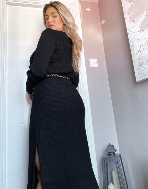 ASOS DESIGN Curve crew neck ribbed midi dress, 2 of 4