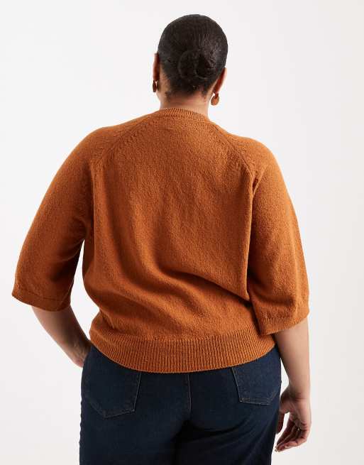 ASOS DESIGN Curve crew neck slouchy drop sleeve t-shirt in toffee, 4 of 4