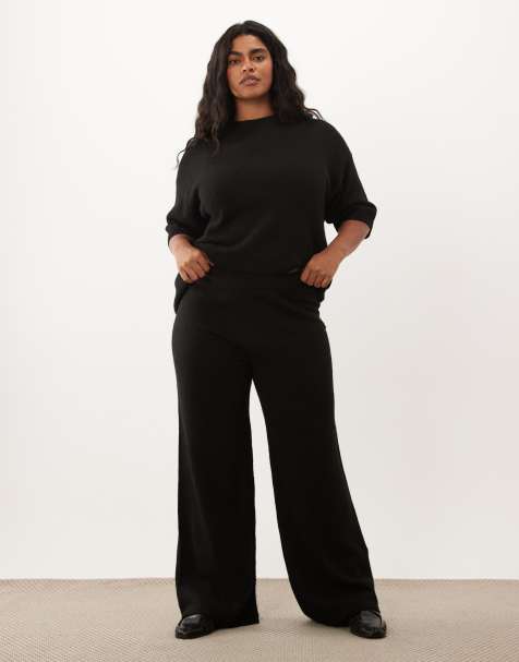 ASOS DESIGN Curve crew neck t shirt & midaxi skirt with wool co-ord in black - view 1