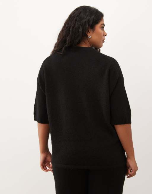 ASOS DESIGN Curve crew neck T-shirt with wool in black - part of a set, 3 of 4