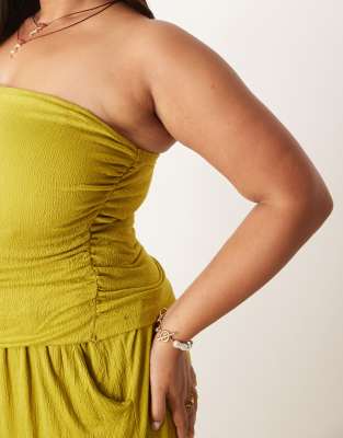 Asos Curve Asos Design Curve Crinkle Bandeau Top In Green