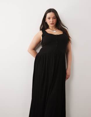 Asos Curve Asos Design Curve Crinkle Button Up Midi Dress In Black