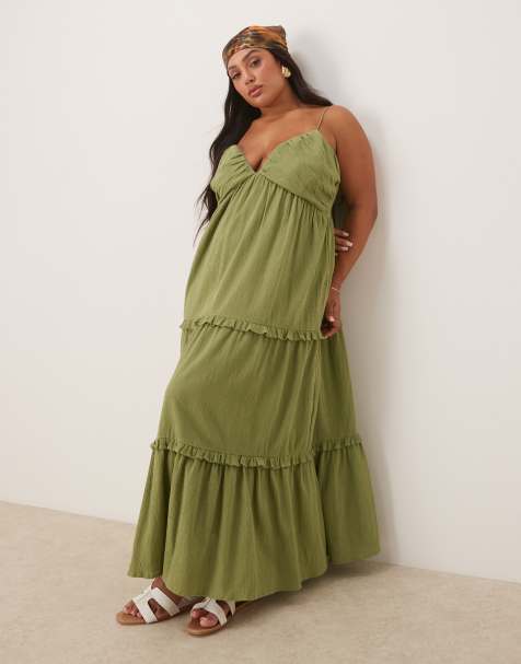 ASOS DESIGN Curve crinkle cami maxi dress in olive - view 1