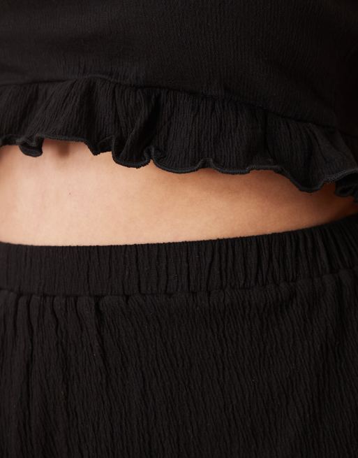 ASOS DESIGN Curve crinkle frill hem crop top in black - part of a set, 3 of 4