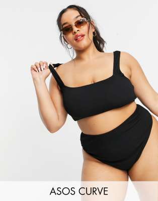 ASOS DESIGN Curve crinkle high leg high waist bikini bottom in black - ASOS Price Checker