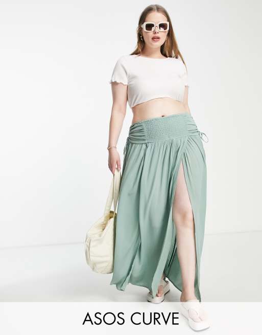 ASOS DESIGN Curve crinkle shirred waist maxi skirt with ruched