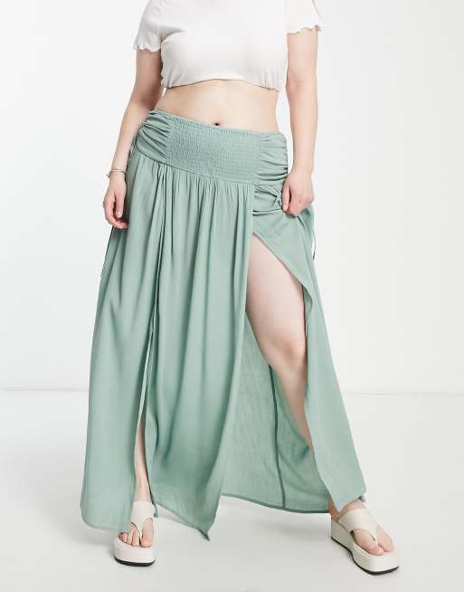 Crinkle shirred store waist maxi skirt