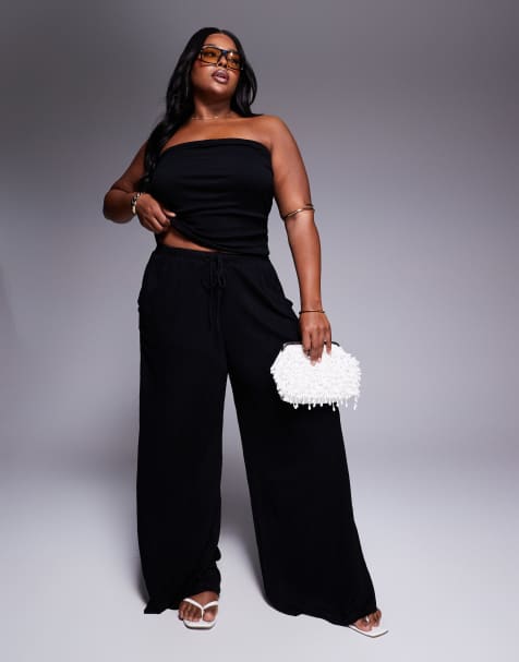 ASOS DESIGN Curve crinkle tie waist wide leg pants - view 1