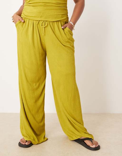 ASOS DESIGN Curve crinkle tie waist wide leg trouser, 2 of 5
