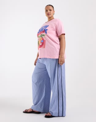Asos Curve Asos Design Curve Crinkle Tipped Pull On Pants With Waist Tie In Blue
