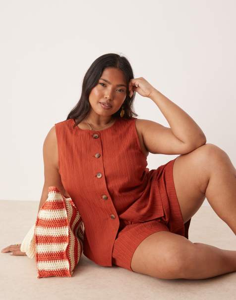 ASOS DESIGN Curve crinkle top co-ord in rust - view 1