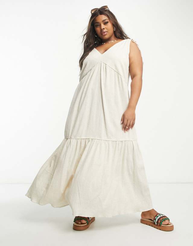 ASOS Curve - ASOS DESIGN Curve crinkle trapeze maxi sundress in natural