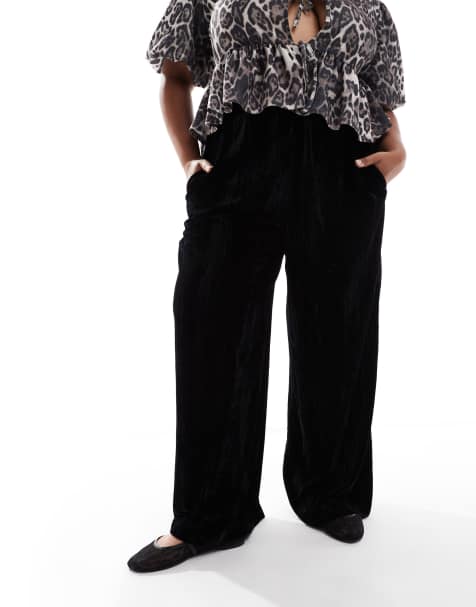 ASOS DESIGN Curve crinkle velvet pull on trouser in black - view 1
