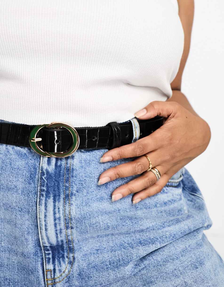 ASOS DESIGN Curve croc double circle waist and hip belt - BLACK