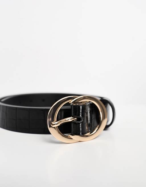 ASOS DESIGN curve croc double circle waist and hip belt in black , 3 of 4