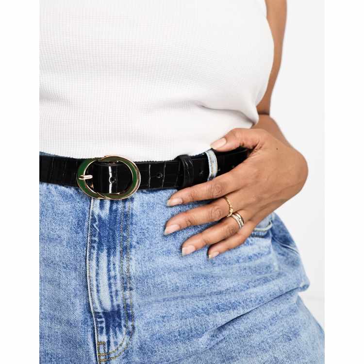 black leather belt - silver double loop