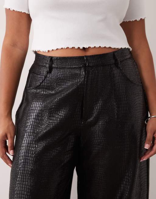 ASOS DESIGN Curve croc effect barrel pants in black, 3 of 5
