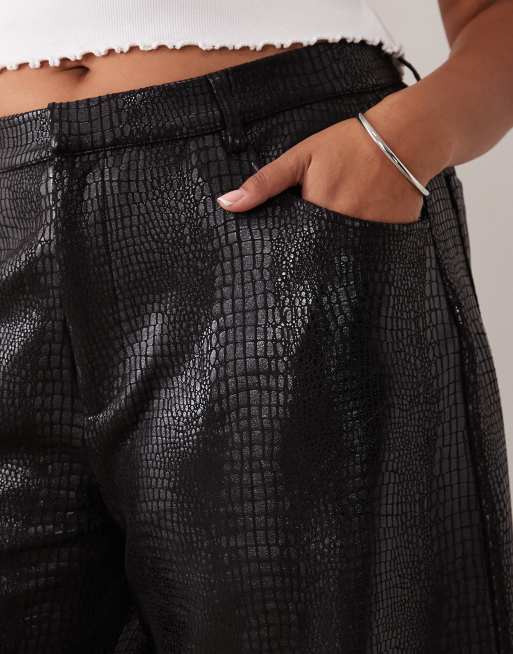 ASOS DESIGN Curve croc effect barrel pants in black, 5 of 5