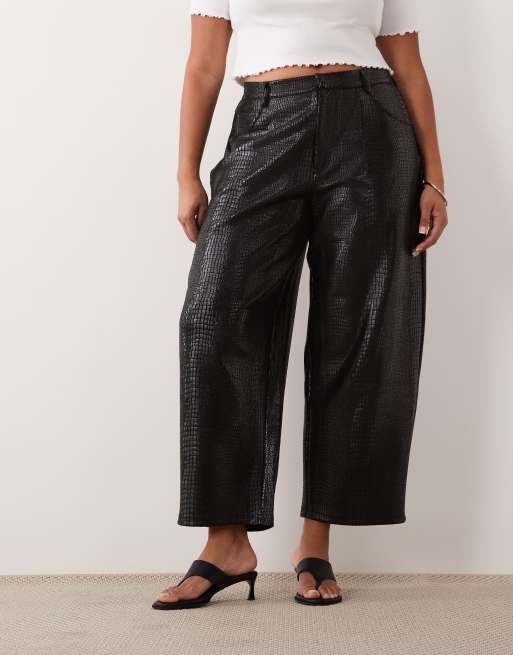 ASOS DESIGN Curve croc effect barrel trousers in black, 2 of 5