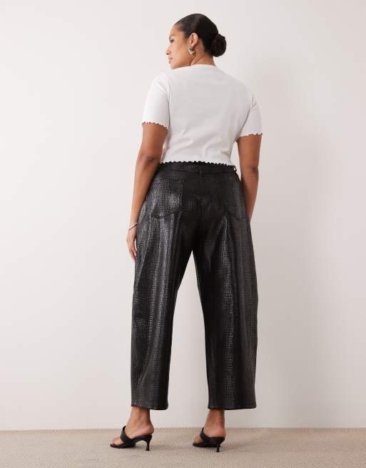 ASOS DESIGN Curve croc effect barrel trousers in black, 4 of 5