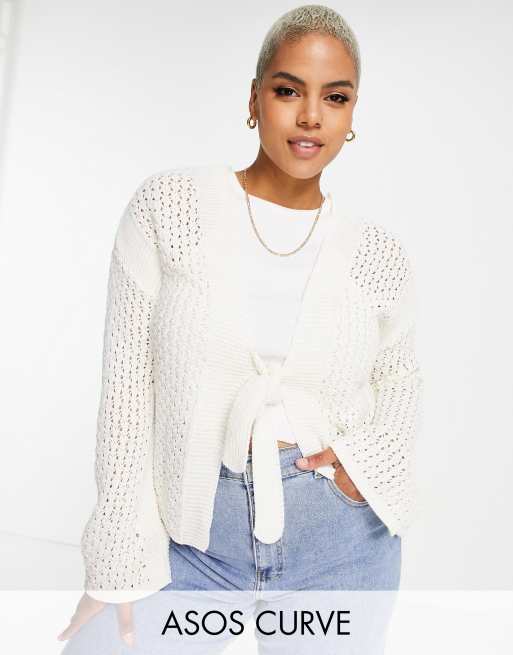 ASOS DESIGN Curve crochet cardigan in cream