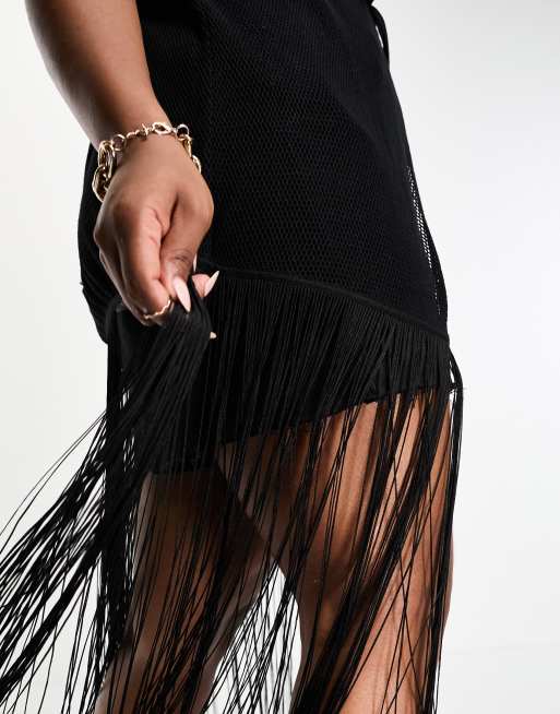 Black fringe shop skirt cover up