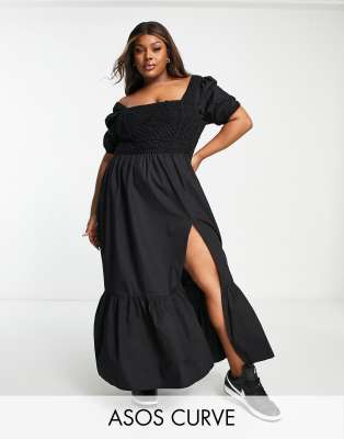 ASOS DESIGN Curve crochet insert cotton poplin maxi dress in black  - ASOS Price Checker