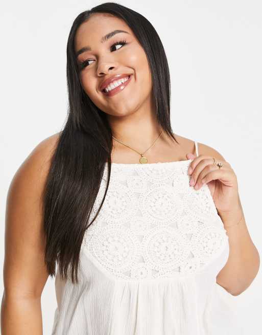 ASOS DESIGN Curve crochet mix sun top in cream, 3 of 4