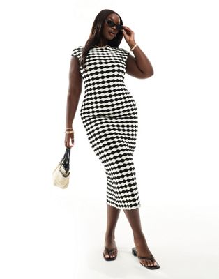 Asos Curve Asos Design Curve Crochet Stripe Midi Dress With Grown On Sleeves In Black And White