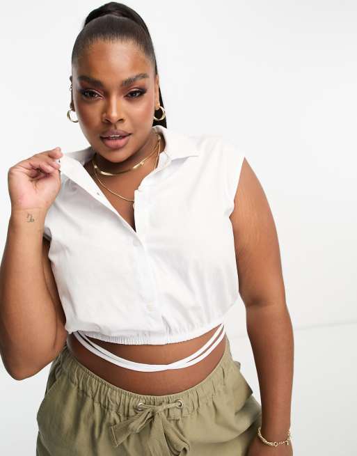 ASOS DESIGN Curve crop shirt with tie waist detail in white