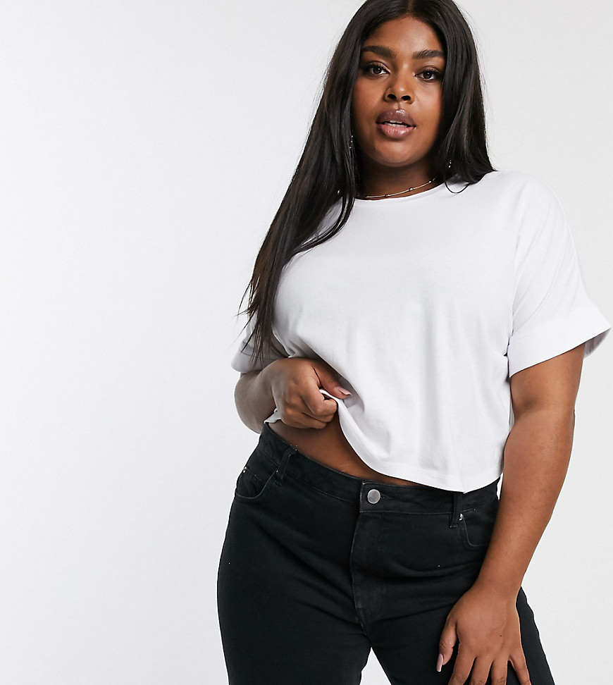 ASOS DESIGN Curve crop t-shirt with roll sleeve in white