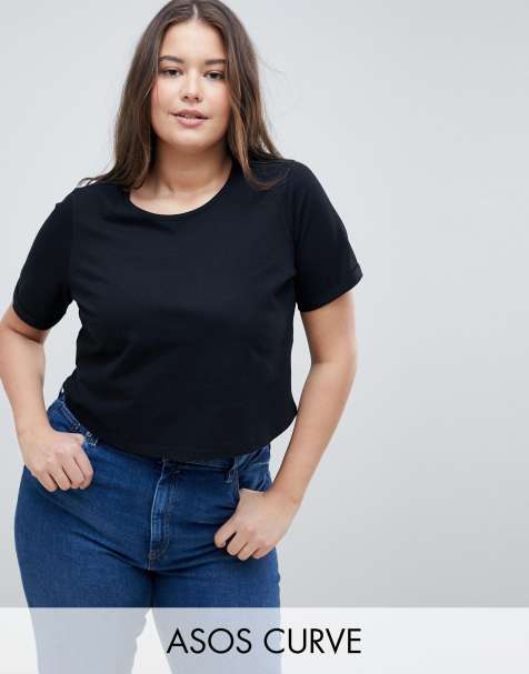 ASOS DESIGN Curve Crop T-Shirt With Roll Sleeve
