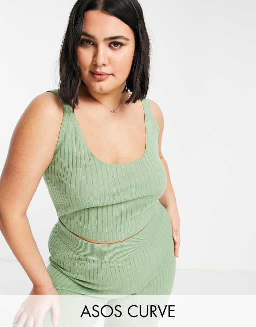 ASOS DESIGN Curve - Crop top confort d'ensemble en maille - Vert clair